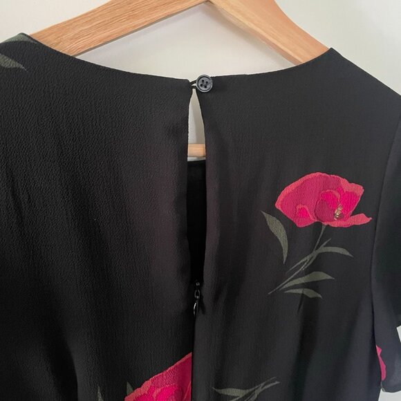 Just Fab Womens Black Floral Midi Dress Ruched Waist Detail Size XS - Picture 7 of 9